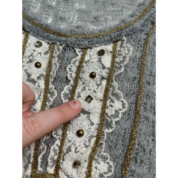 Casting Top Small XS Sheer Sparkle Knit Embroidery Dot Long Sleeve Boho Art - Picture 11 of 16